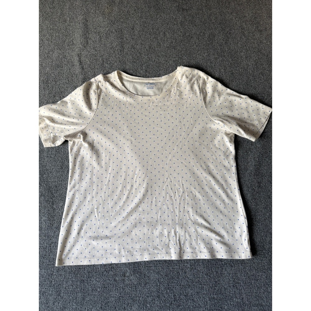 LL Bean Womens‎ 1X Plus Polka Dot Short Sleeve Crew Neck T-Shirt Top